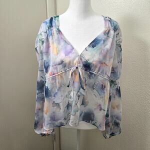 NEW Misa Los Angeles Floral Print Sheer Long Sleeve Blouse Size XS